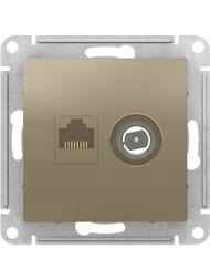 Розетка Systeme Electric ATLASDESIGN двойная компьютерная+ТВ RJ45+TV категория 5E шампань ATN000589