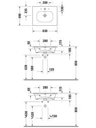 Умывальник Duravit Viu 630х490 мебельный, антигрязевое покр., 1 отв. под смеситель 23446300001