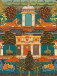Обои виниловые на флизелине Rasch Indian Style (0,53х10,05) ткань, голубые, с рисунком 746211 (рул