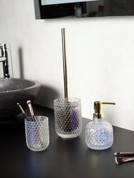 Ерш для унитаза RIDDER Jade напольный, стекло/нерж. сталь, цвет: прозрачно-жемчужный/золото 2164427