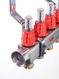 Коллекторная группа VALTEC  4 выхода, 1"х3/4" с расходомерами, нержавеющая сталь VTc.586.EMNX.0604