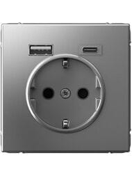 Розетка Systeme Electric ARTGALLERY 16А с 2 USB A+C, 5В/2,4А/3,0А, 2х5В/1,5А, сталь, GAL000932