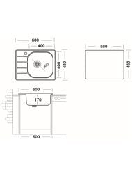 Мойка врезная Ukinox Grand 600х480 матовая нерж.сталь 0,6мм, слив 3 1/2, правая GRM600.480 -GT6K 1R