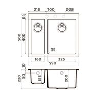 Мойка Omoikiri BOSEN 59-2-SA (590х500х220) врезная, 1,5 чаши, тетогранит, бежевая 4993151