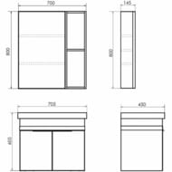 Зеркало-шкаф COMFORTY Соло-70 (680х800х145) подвесной, дуб темно-коричневый 00-00011589