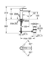 Смеситель Grohe Lineare New 32114001 для умывальника, однорычажный, сливной гарнит, S-Size