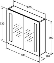 Зеркало-шкаф Ideal Standard MIRROR&LIGHT (800х700х170) подсветка, розетка T3388AL — изображение 2