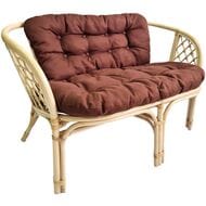 Диван Багама (1200х650х750) 2-х местный,подушки коричневые,обычные твил,ротанг,натуральный 01/17-C