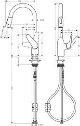 Смеситель Hansgrohe Focus M42 для кухни 220 мм вытяжной поворотный излив сталь 71800800