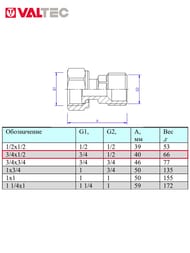 Полусгон VALTEC 3/4"В х 1/2"Н прямой с накидной гайкой, VTr.613.N.0504