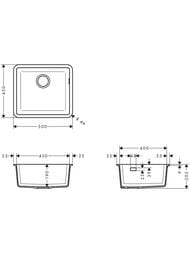 Чертёж Мойка из гранита Hansgrohe S51 43431170 (500х450) под столешницу, черный графит