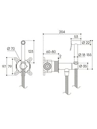 Смеситель встраиваемый Aqueduto PUREZA PUR0145 с гигиеническим душем, оружейная сталь