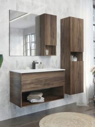 Тумба с раковиной COMFORTY Бордо-90 (910х550х465) подвесная, 1 ящ., ниша, дуб темный 00-00019288