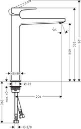 Смеситель Hansgrohe Metropol 74512000 на раковину с клапаном, высота излива 260 мм, ручка-петля