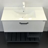 Тумба COMFORTY Бредфорд-90 (910х870х470) напольная, с раковиной, белый глянец 00-00009955