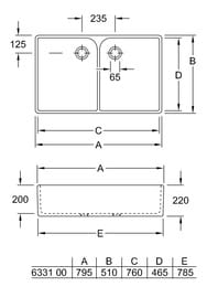 Мойка керамическая Villeroy&Boch O.NOVO 633100R1 (800х500) двойная, белая