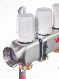 Коллекторная группа VALTEC  4 выхода, 1"х3/4" с расходомерами, нержавеющая сталь VTc.586.EMNX.0604