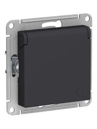 Розетка Systeme Electric ATLASDESIGN с заземлением со шторками с крышкой 16А IP20 карбон ATN001046