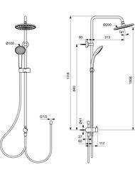 Ideal Standard IDEALRAIN Душевая система BC747XG верхний душ 200мм, лейка 100мм, черная матовая