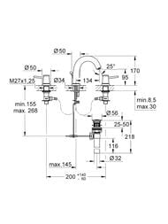 Смеситель для раковины Grohe BauClassic 20470000 двухзахватный, на 3 отверстия, д/к, цвет: хром