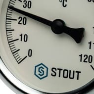 Термометр биметаллический STOUT с погружной гильзой, Dn 63 мм, гильза 50мм 1/2", 0-120°С