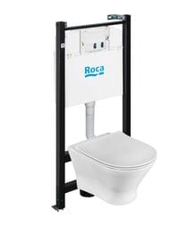 Комплект Инсталляция Roca Leon ZRU9307623 подвесная чаша Rimless + инсталляция + сиденье дюропласт, без панели смыва
