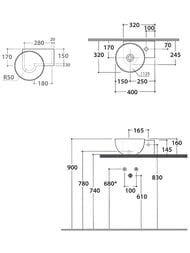 Раковина Globo T-EDGE (400х320х160) подвесная, 1 отверстие под смеситель, белый TE040BI