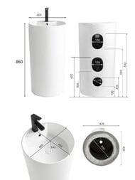 Раковина отдельностоящая ABBER Вequem d460 h860 с отверстием под смеситель, перелив, белая AC2132