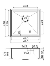 Мойка Omoikiri KASEN 48-26-INT-IN (480х450х175) интегрированный монтаж, нержавеющая сталь 4997056