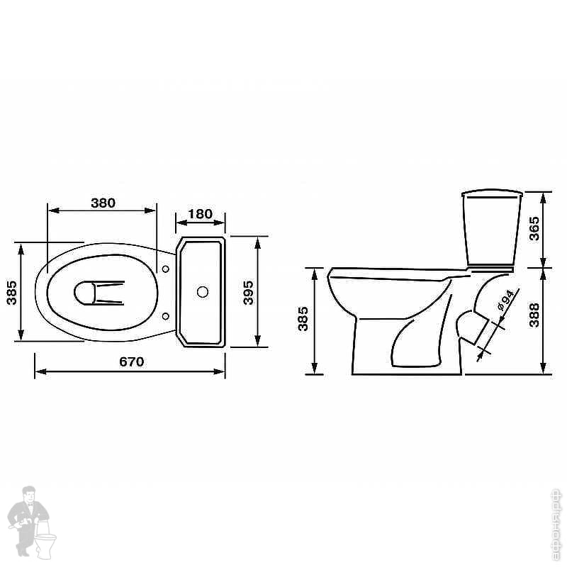 Унитаз-компакт Оскольская керамика ЭЛИССА Стандарт (390х670х750 ...