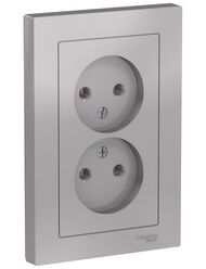 Розетка Systeme Electric ATLASDESIGN двойная без заземления 16А в сборе алюминий ATN000320