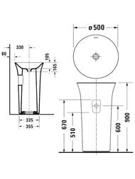 Раковина отдельностоящая Duravit White Tulip 2702500070 без отв. под смес, вывод в стену, белый