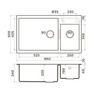 Мойка Omoikiri TEDORI 86-2-LB WH (860х500х240) врезная, тетогранит, белый 4993935