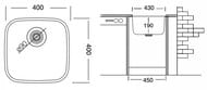 Мойка под столешницу Ukinox Modern 400х400 полиров.нерж. сталь 0,8мм, слив 3 1/2, MOP400.400 -GT8C