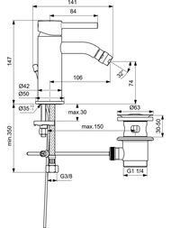Смеситель для биде Ideal Standard CERALINE BC197XG однозахватный, донный клапан, черный матовый