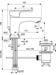 Смеситель для умывальника Ideal Standard DOT 2.0 BC320AA однозахватный, дон.клапан, цвет: хром