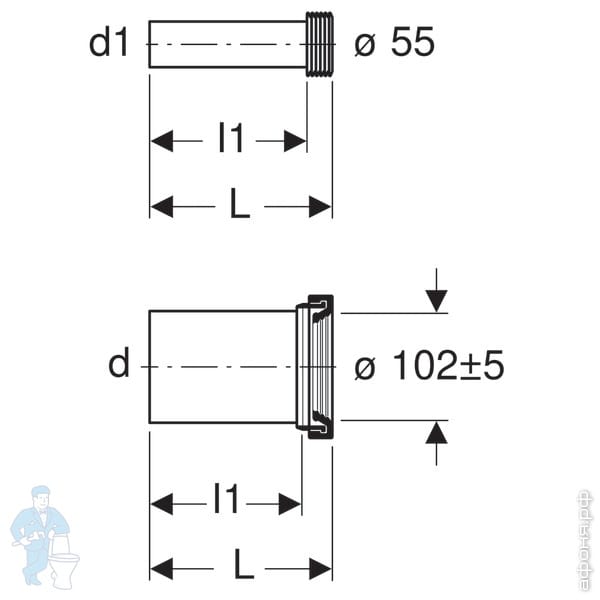 GEBERIT Соединительный комплект для подвесного унитаза, ПНД, длина 18,5 ...