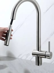 Смеситель для кухни с выдвижной лейкой , FRAP сатин, F60807