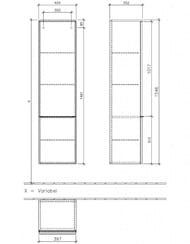 Пенал подвесной Villeroy & Boch VENTICELLO A951 11 E8 (404х372х1546) 2 ящика, бел.дерево, ручки хром