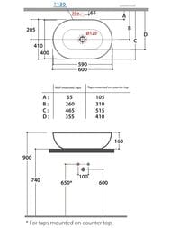 Раковина Globo T-EDGE (600х410х160) накладная, без отверстия под смеситель, цвет Agata B6O60AT