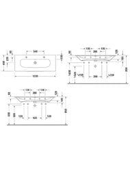 Умывальник Duravit Viu 1230х490 мебельный, антигрязевое покр., 2 отв. под смеситель 23441200241