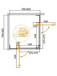 Душевой уголок CEZARES SLIDER (700-800х700-800х1950) стекло прозрачное, профиль хром A-2-70/80-C-C — изображение 8