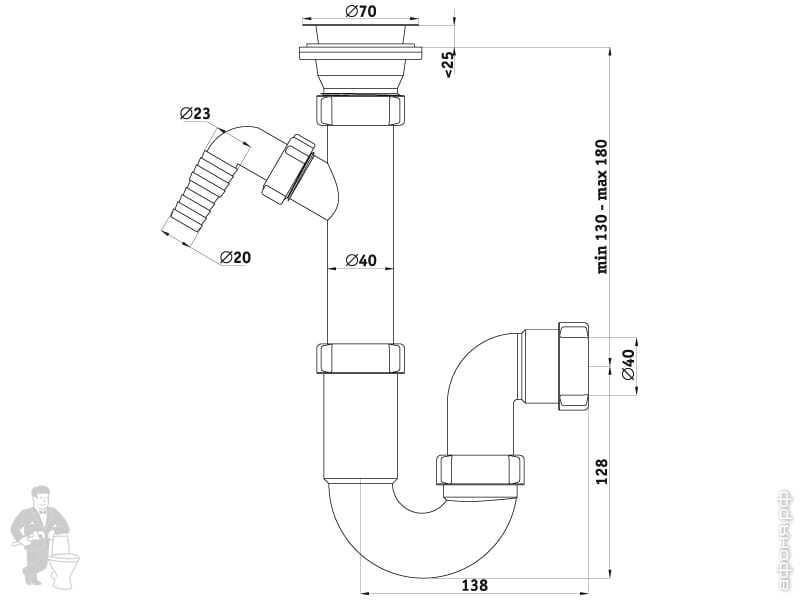 D1000 Сифон Ани 1 1/2\"х40 для мойки, прямоточный, с отводом для ...