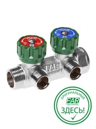 Коллектор регулируемый FAR 1"ВН на 2 отвода 3/4"Н, с плоским уплотнением, FK 3821 134TP — миниатюра 1