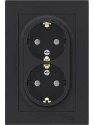 Розетка Systeme Electric ATLASDESIGN двойная с заземлением со шторками 16А в сборе карбон ATN001026
