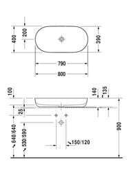 Раковина Duravit Luv 800х400 антигрязевое покрытие WG, шлифованная, серый матовый 03798023001