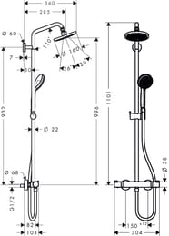 ������� ������� Hansgrohe Croma 160 Showerpipe � �����������, ������ 90 ��,��������� 27��,���� 27135