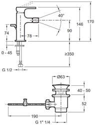 ��������� Jacob Delafon STRAYT ��� ����, �������������, ������ ������, ����� 78�� E8777-CP