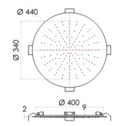 Верхний душ потолочный 44 см Remer INOX SS357EFM44, нержавеющая сталь матовая