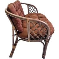 Диван Багама (1200х650х750) 2-х местный, подушки коричневые, обычные твил, ротанг, орех матовый